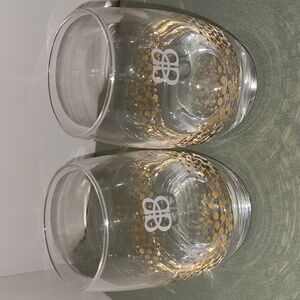 Baily's BB Stemless Flute Glasses Rose Gold Bubbly Sparkle Roly Poly set of 2